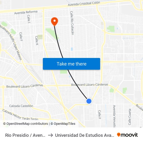 Río Presidio / Avenida Ejército Nacional to Universidad De Estudios Avanzados Campus Cuauhtemoc map