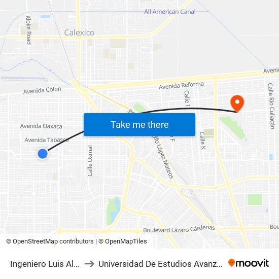 Ingeniero Luis Alcérrega / Rocha to Universidad De Estudios Avanzados Campus Cuauhtemoc map