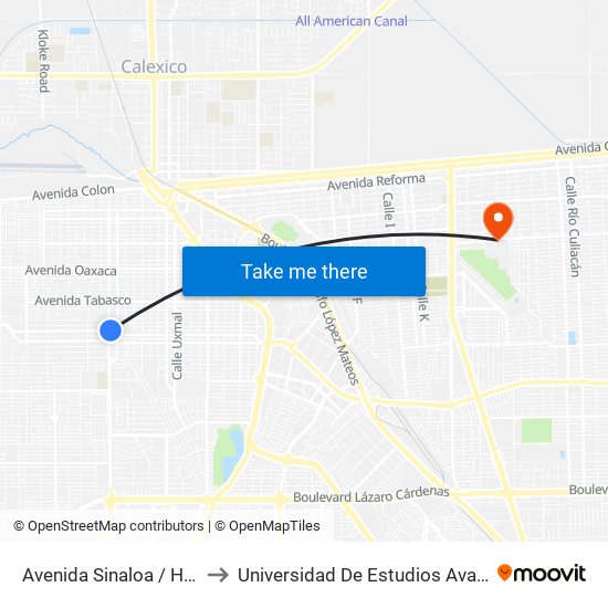 Avenida Sinaloa / Heróico Colegio Militar to Universidad De Estudios Avanzados Campus Cuauhtemoc map