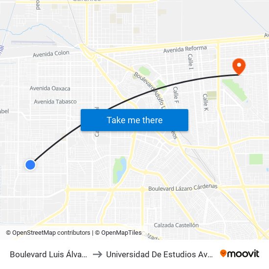 Boulevard Luis Álvarez / Avenida Tanzania to Universidad De Estudios Avanzados Campus Cuauhtemoc map