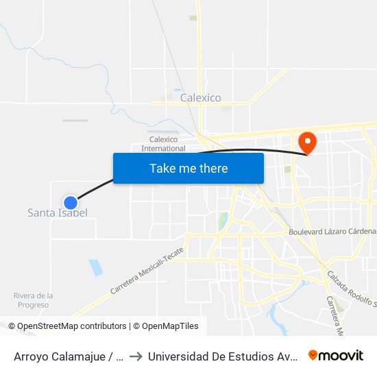 Arroyo Calamajue / Avenida El Portezuelo to Universidad De Estudios Avanzados Campus Cuauhtemoc map