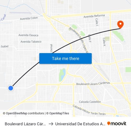 Boulevard Lázaro Cárdenas / Avenida Yugoslavia to Universidad De Estudios Avanzados Campus Cuauhtemoc map