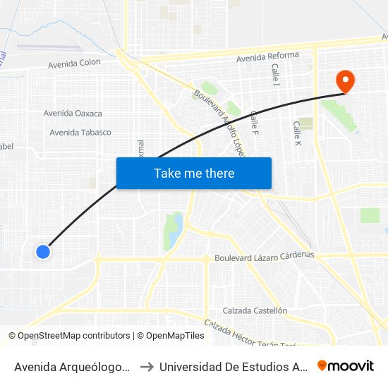 Avenida Arqueólogos / Boulevard Luis Álvarez to Universidad De Estudios Avanzados Campus Cuauhtemoc map