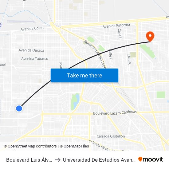 Boulevard Luis Álvarez / Veterinarios to Universidad De Estudios Avanzados Campus Cuauhtemoc map