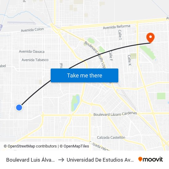 Boulevard Luis Álvarez / Avenida Médicos to Universidad De Estudios Avanzados Campus Cuauhtemoc map