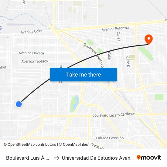 Boulevard Luis Álvarez / Arquitectos to Universidad De Estudios Avanzados Campus Cuauhtemoc map
