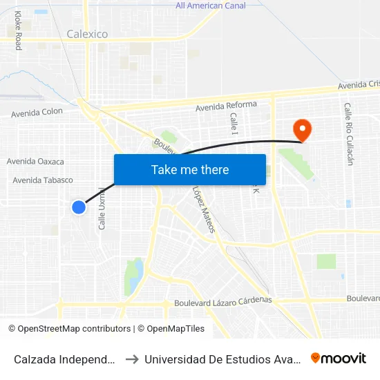 Calzada Independencia / Chilpancingo to Universidad De Estudios Avanzados Campus Cuauhtemoc map