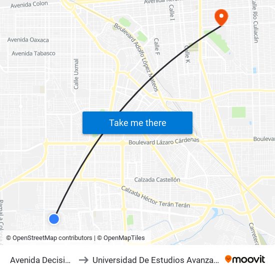 Avenida Decisión / Seguridad to Universidad De Estudios Avanzados Campus Cuauhtemoc map