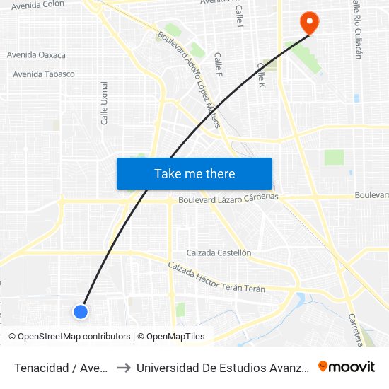 Tenacidad / Avenida Estabilidad to Universidad De Estudios Avanzados Campus Cuauhtemoc map