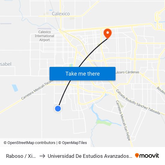 Raboso / Xicalahuata to Universidad De Estudios Avanzados Campus Cuauhtemoc map