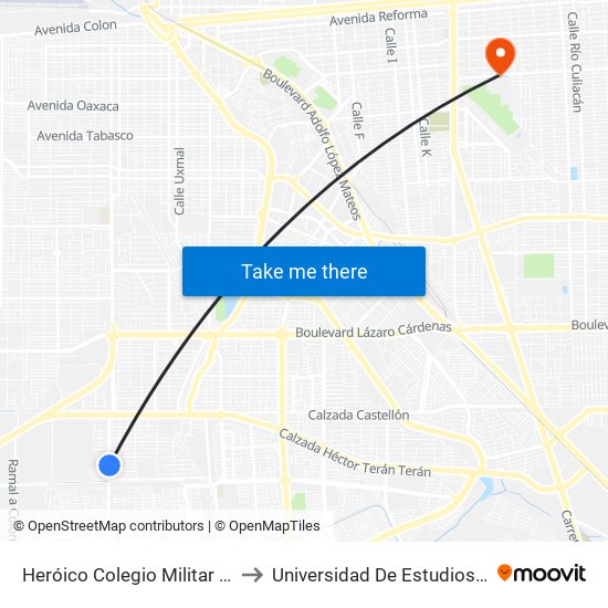 Heróico Colegio Militar / General Manuel De Mier Y Terán to Universidad De Estudios Avanzados Campus Cuauhtemoc map