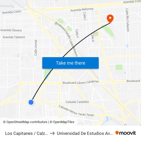 Los Capitanes / Calzada Héctor Terán Terán to Universidad De Estudios Avanzados Campus Cuauhtemoc map