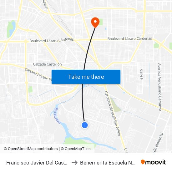 Francisco Javier Del Castillo / Avenida José De La Barcena to Benemerita Escuela Normal Urbana Federal Fronteriza map