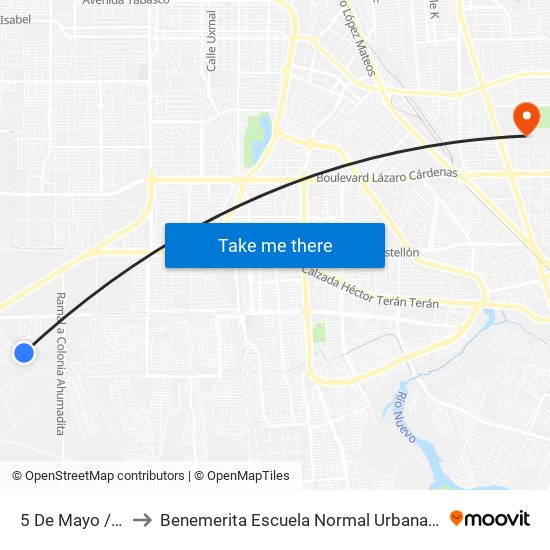 5 De Mayo / Décima to Benemerita Escuela Normal Urbana Federal Fronteriza map