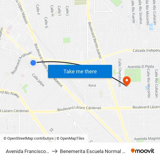 Avenida Francisco Sarabia / Calera to Benemerita Escuela Normal Urbana Federal Fronteriza map