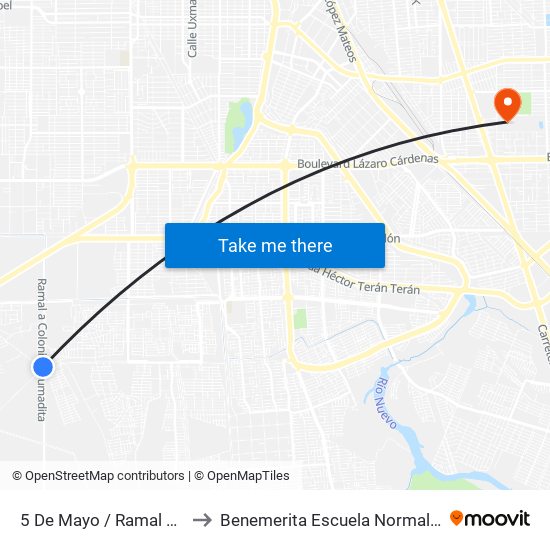 5 De Mayo / Ramal A Colonia Ahumadita to Benemerita Escuela Normal Urbana Federal Fronteriza map