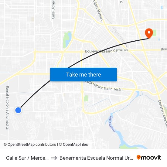 Calle Sur / Mercedes Placencia to Benemerita Escuela Normal Urbana Federal Fronteriza map