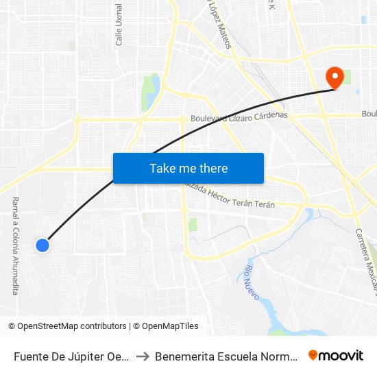 Fuente De Júpiter Oeste / Enriqueta Basilio to Benemerita Escuela Normal Urbana Federal Fronteriza map
