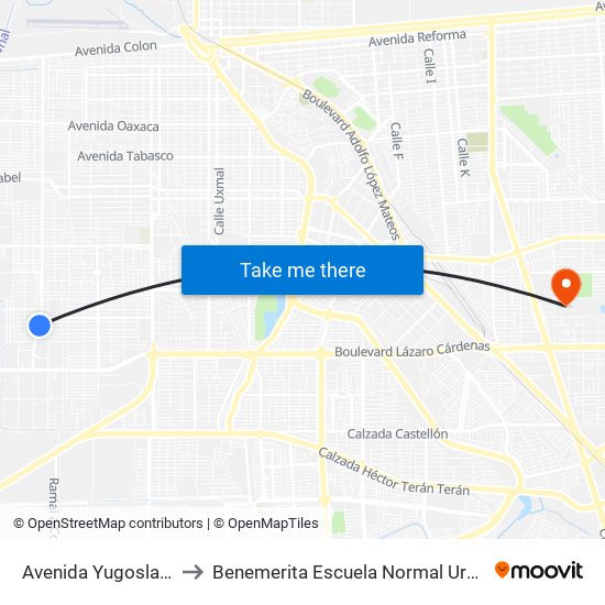 Avenida Yugoslavia / Médicos to Benemerita Escuela Normal Urbana Federal Fronteriza map