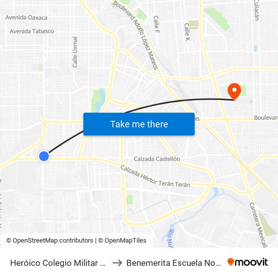 Heróico Colegio Militar / Encinas Oeste O Encinas Este to Benemerita Escuela Normal Urbana Federal Fronteriza map