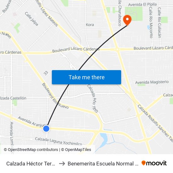 Calzada Héctor Terán Terán / Granada to Benemerita Escuela Normal Urbana Federal Fronteriza map