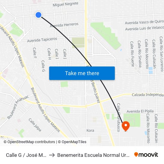 Calle G / José María Larroque to Benemerita Escuela Normal Urbana Federal Fronteriza map