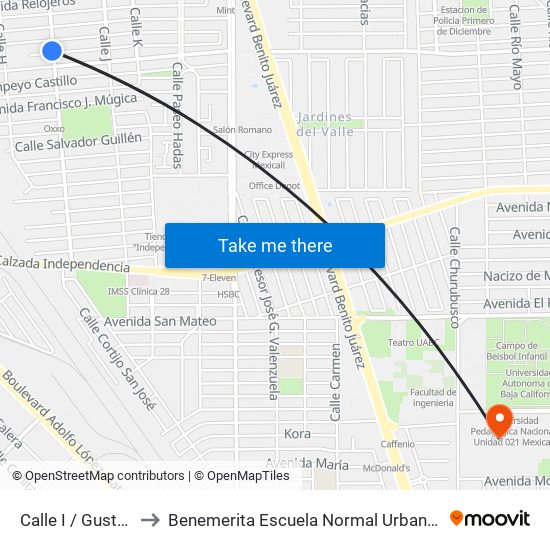 Calle I / Gustavo Otelo to Benemerita Escuela Normal Urbana Federal Fronteriza map