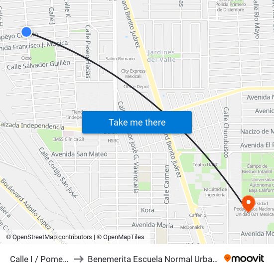 Calle I / Pomello Castillo to Benemerita Escuela Normal Urbana Federal Fronteriza map