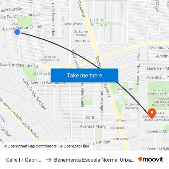 Calle I / Gabriel Mancera to Benemerita Escuela Normal Urbana Federal Fronteriza map