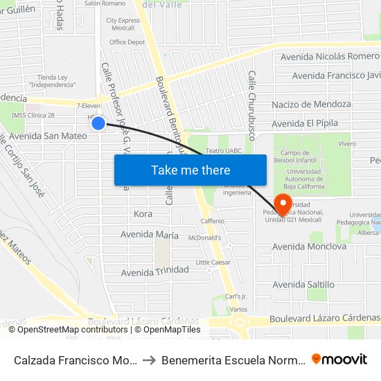 Calzada Francisco Montejano / Coaxamalucan to Benemerita Escuela Normal Urbana Federal Fronteriza map
