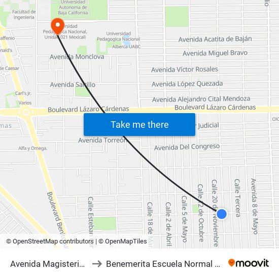 Avenida Magisterio / 24 De Octubre to Benemerita Escuela Normal Urbana Federal Fronteriza map