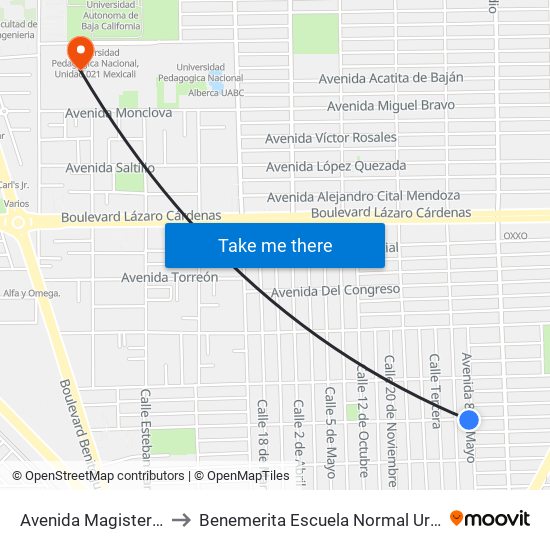 Avenida Magisterio / 8 De Mayo to Benemerita Escuela Normal Urbana Federal Fronteriza map