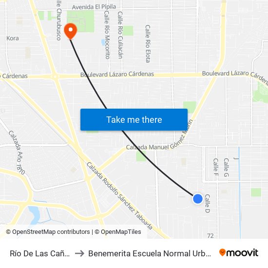 Río De Las Cañas / Calle A to Benemerita Escuela Normal Urbana Federal Fronteriza map