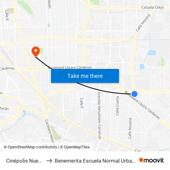 Cinépolis Nueva Mexicali to Benemerita Escuela Normal Urbana Federal Fronteriza map