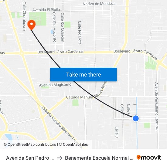 Avenida San Pedro Mezquital / Calle J to Benemerita Escuela Normal Urbana Federal Fronteriza map