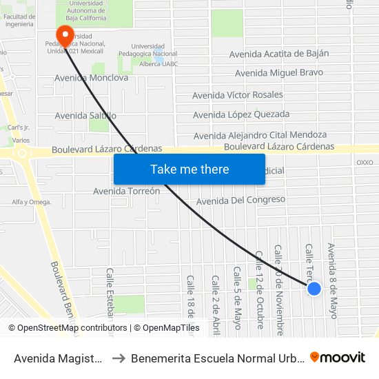 Avenida Magisterio / Tercera to Benemerita Escuela Normal Urbana Federal Fronteriza map