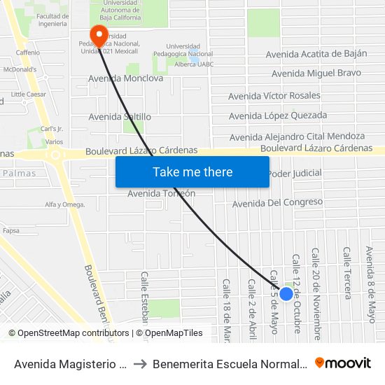 Avenida Magisterio / 16 De Septiembre to Benemerita Escuela Normal Urbana Federal Fronteriza map