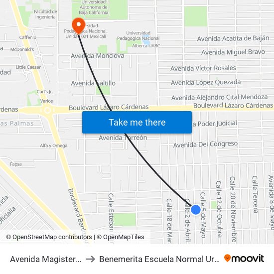 Avenida Magisterio / 1 De Mayo to Benemerita Escuela Normal Urbana Federal Fronteriza map