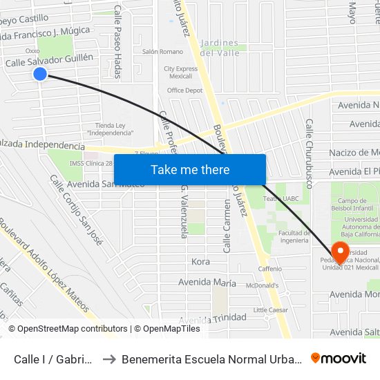 Calle I / Gabriel Mancera to Benemerita Escuela Normal Urbana Federal Fronteriza map