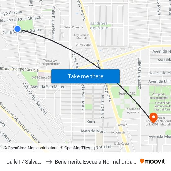 Calle I / Salvador Villalón to Benemerita Escuela Normal Urbana Federal Fronteriza map