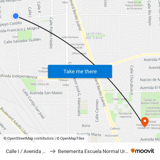 Calle I / Avenida Gustavo Sotelo to Benemerita Escuela Normal Urbana Federal Fronteriza map