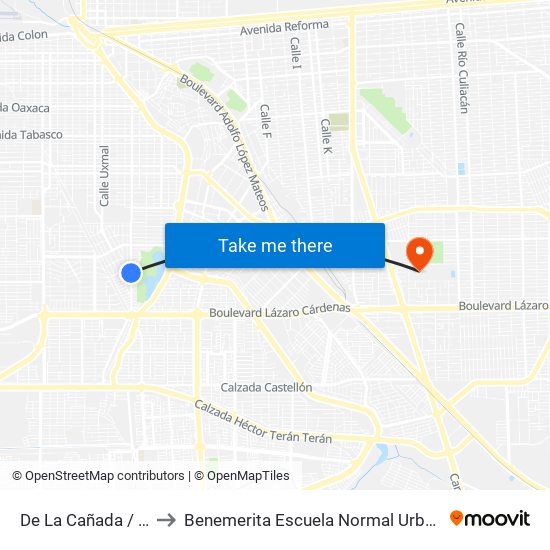 De La Cañada / Del Arcoiris to Benemerita Escuela Normal Urbana Federal Fronteriza map