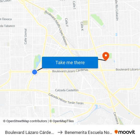 Boulevard Lázaro Cárdenas / Calzada De Los Presidentes to Benemerita Escuela Normal Urbana Federal Fronteriza map