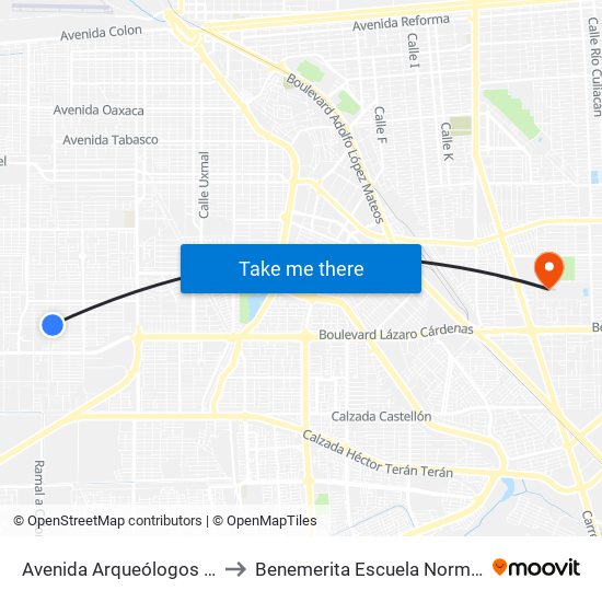 Avenida Arqueólogos / Boulevard Luis Álvarez to Benemerita Escuela Normal Urbana Federal Fronteriza map