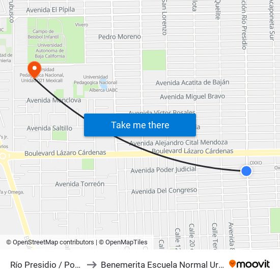 Río Presidio / Poder Legislativo to Benemerita Escuela Normal Urbana Federal Fronteriza map