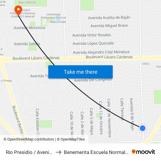 Río Presidio / Avenida Ejército Nacional to Benemerita Escuela Normal Urbana Federal Fronteriza map