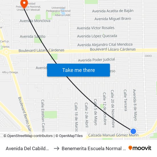 Avenida Del Cabildo / 31 De Diciembre to Benemerita Escuela Normal Urbana Federal Fronteriza map