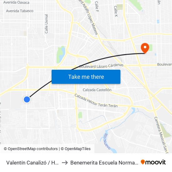 Valentín Canalizó / Heróico Colegio Militar to Benemerita Escuela Normal Urbana Federal Fronteriza map