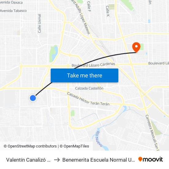 Valentín Canalizó / Los Capitanes to Benemerita Escuela Normal Urbana Federal Fronteriza map