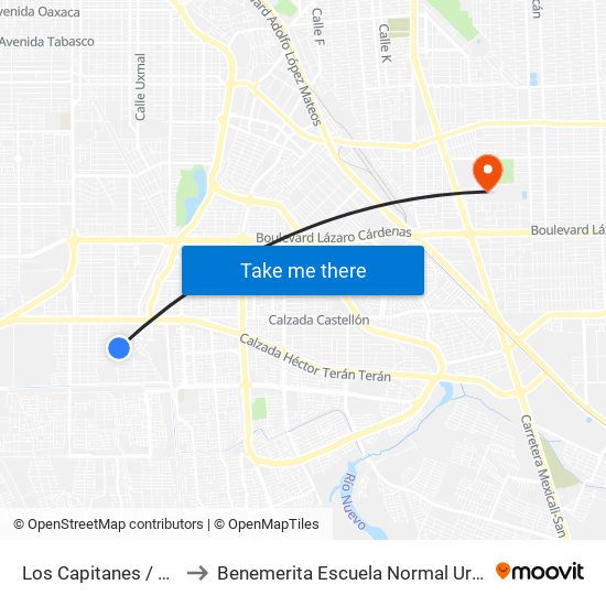 Los Capitanes / Tomás Pantoja to Benemerita Escuela Normal Urbana Federal Fronteriza map